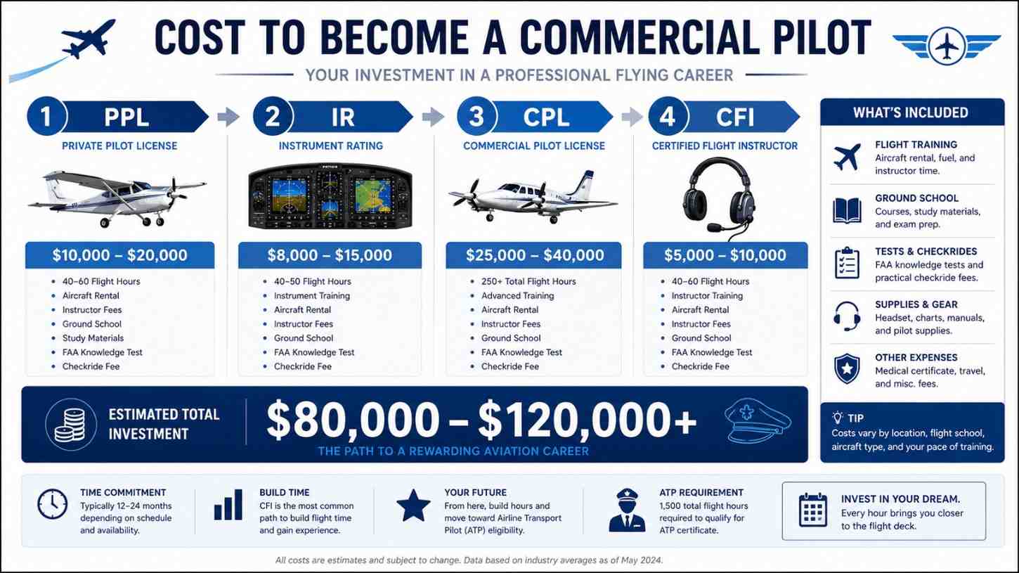 Cost to become commercial pilot