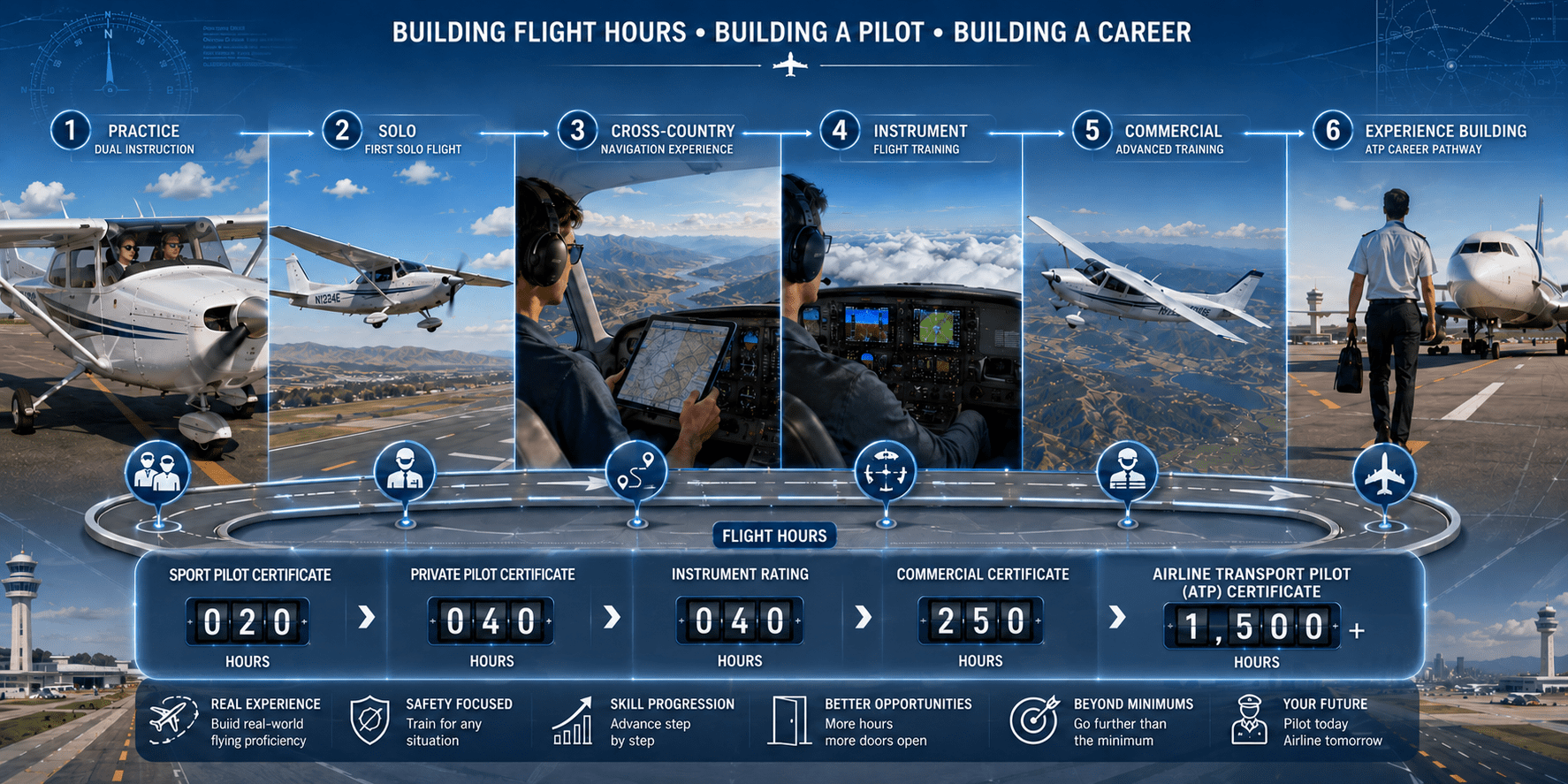 Flight hours required to become a pilot